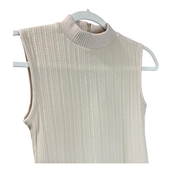 Vintage 70s 80s Sleeveless Ribbed Knit Top S/M Made in Japan Mock Neck - Picture 3 of 7